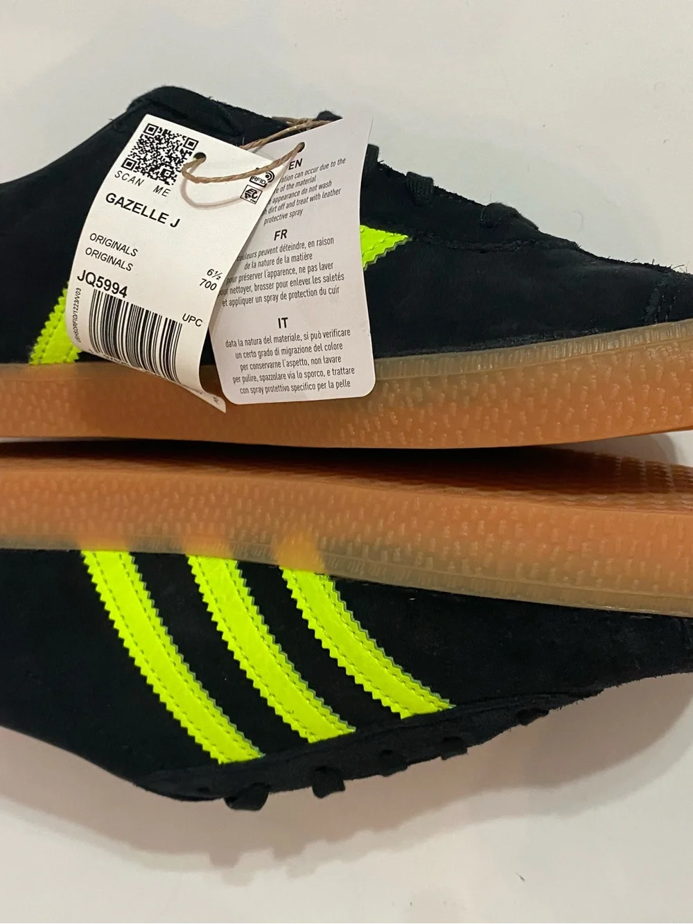 Adidas Originals Gazelle J Black/Neon Yellow/ Pink (Youth 7 / Women's 8 )
